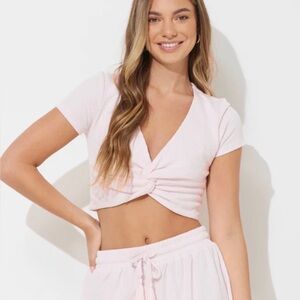 Ocean Drive Pink Solid Rib Knit Twist Front Tee